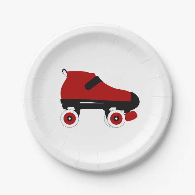 red quad roller derby skate paper plate (Front)