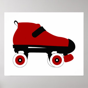 red quad roller derby skate poster