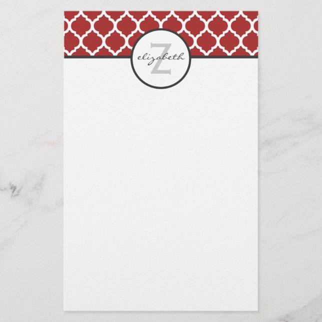 Red Quatrefoil Monogram Stationery (Front)