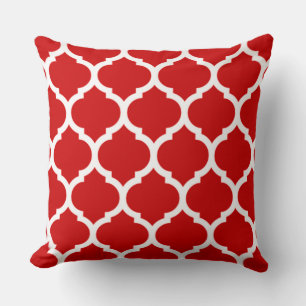 Red Quatrefoil Moroccan lattice pattern Throw Pillow
