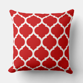 Red Quatrefoil Moroccan lattice pattern Throw Pillow
