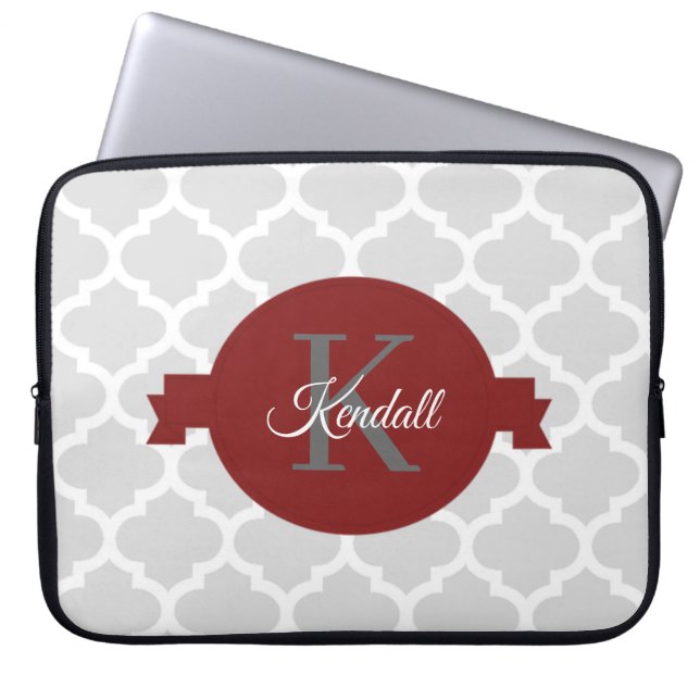 Red Quatrefoil Personalized Laptop Sleeve (Front)