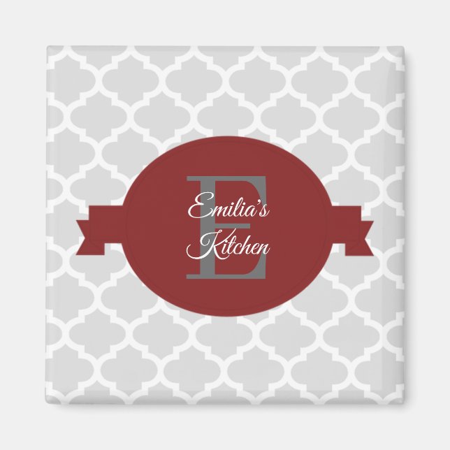 Red Quatrefoil Personalized Magnet (Front)