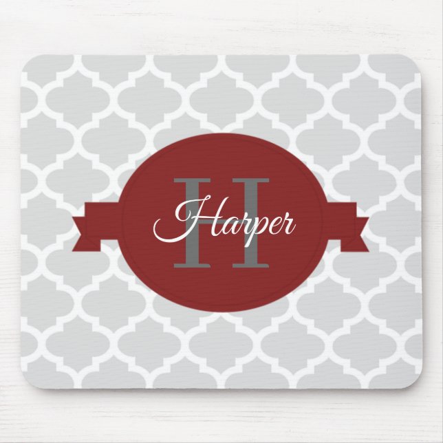 Red Quatrefoil Personalized Mouse Pad (Front)