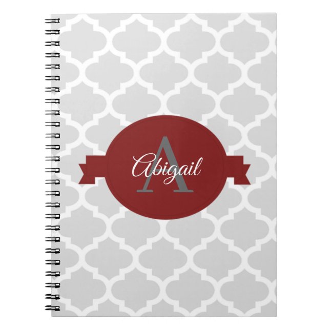 Red Quatrefoil Personalized Notebook (Front)