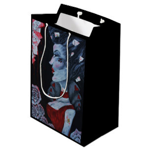 Red Queen Hearts Alice Wonderland Roses Goth Art Medium Gift Bag