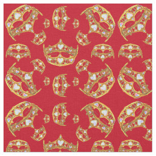 Red Queen of Hearts Gold Crown Repeat Design  Fabric