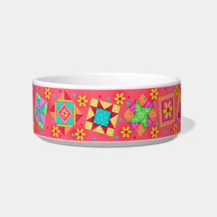 Red Quilt Block Cat Food Bowl