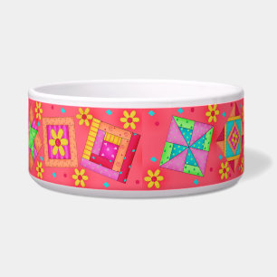 Red Quilt Block Dog Food Bowl