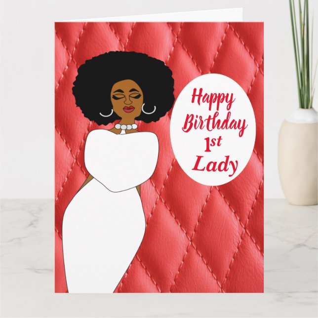 Red Quilted African American 1st Lady Birthday  Card (Front)