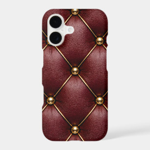 Red Quilted Leather & Gold Studs Phone Case