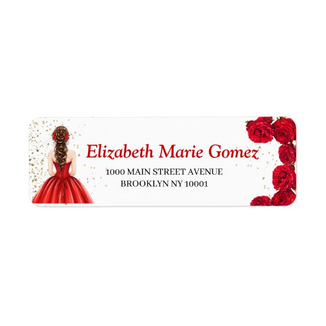 Red Quinceañera Custom Return Address Label (Devant)