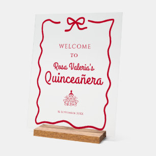 Red Quinceañera Welcome Table  Acrylic Sign