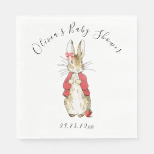 Red Rabbit Watercolor Baby Girl Shower Napkin