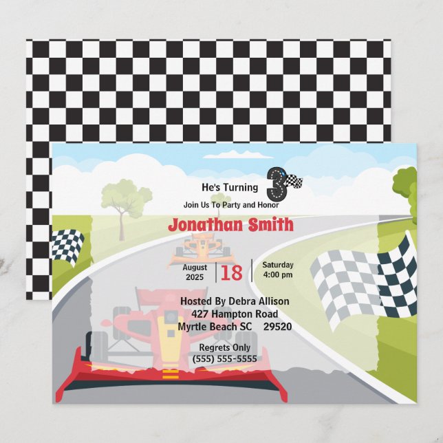 Red Race Car 3rd Birthday Party Invitation (Front/Back)