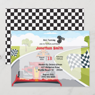 Red Race Car 3rd Birthday Party Invitation