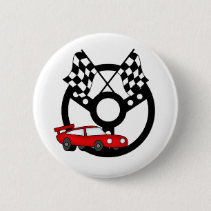 Red Race Car and Flags 2 Inch Round Button