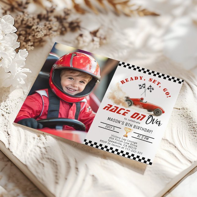 Red Race Car any age Boy Photo Birthday Invitation (Creator Uploaded)