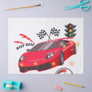 Red Race Car "Beep Beep" Personalized Party Paper