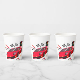 Red Race Car "Beep Beep" Personalized Party Paper Cups