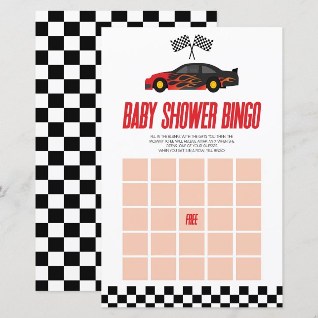 Red Race Car Bingo Baby Shower Game (Front/Back)