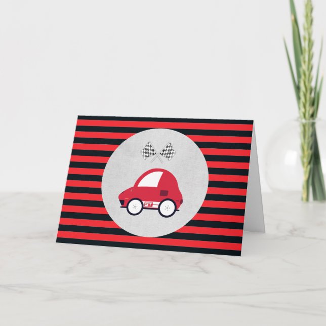 Red Race Car Birthday Classic Thank You Card (Front)