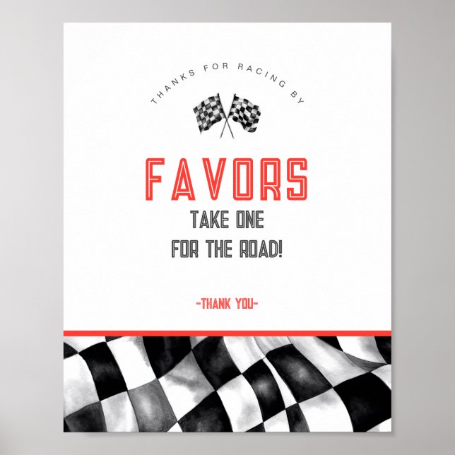 Red Race Car Birthday Party Favours Sign (Front)