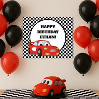 Red Race Car Black White Chequered Birthday Party