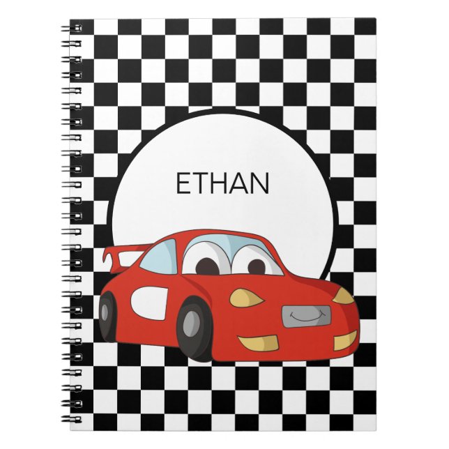 Red Race Car Black White Chequered Flag Child Notebook (Front)