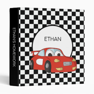 Red Race Car Black White Chequered Flag Child's Binder