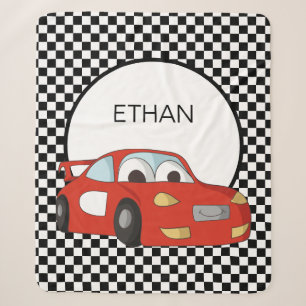 Red Race Car Black White Chequered Flag Child's Sherpa Blanket