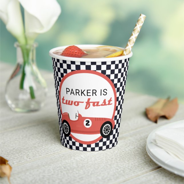 Red Race Car Boy Racing Two Fast Birthday Party Paper Cups (Insitu)
