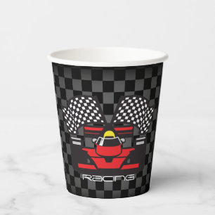 Red Race Car Chequered Design Paper Cup