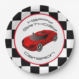 Red Race Car Custom Birthday Party Paper Plate