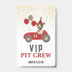Red Race Car Dog Boys Birthday Party VIP Badge