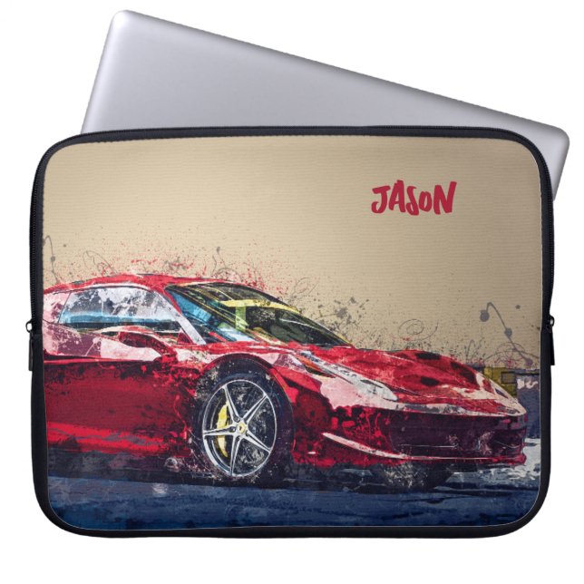 Red Race Car Personalized Laptop Sleeve Gift (Front)
