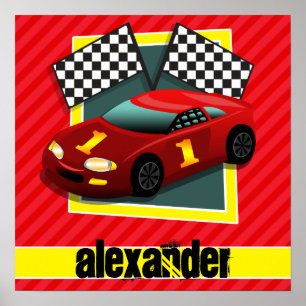 Red Race Car; Scarlet Red Stripes Poster