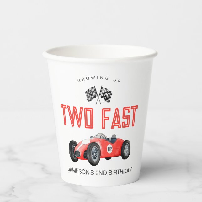 Red Race Car Two Fast 2nd birthday party Paper Cups (Front)