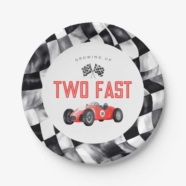 Red Race Car Two Fast 2nd birthday party Paper Plate (Front)