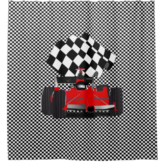 Red Race Car with Chequered Flag (Front)