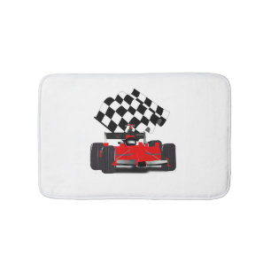 Red Race Car with Chequered Flag Bath Mat