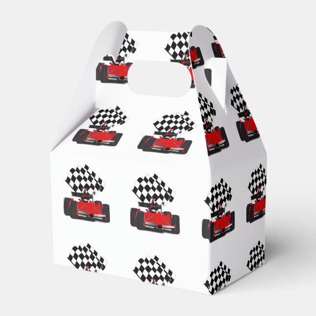 Red Race Car with Chequered Flag Favor Box (Back Side)