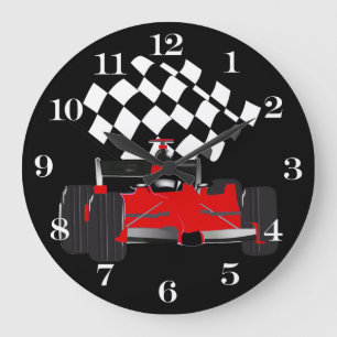 Red Race Car with Chequered Flag Large Clock