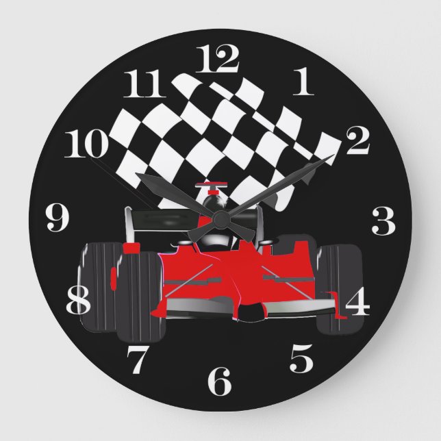 Red Race Car with Chequered Flag Large Clock (Front)