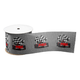 Red Race Car with Chequered Flag Satin Ribbon