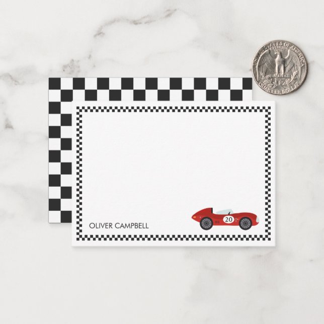 Red race card boys kids personalized (Front/Back In Situ)