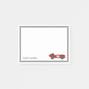 Red race card boys kids personalized post-it notes