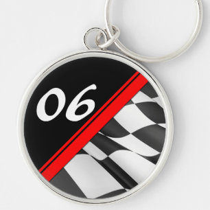 Red Race Stripe Chequered Flag Number Keychain