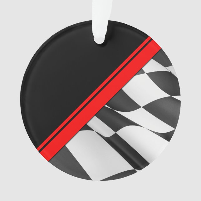 Red Race Stripe Chequered Flag Ornament (Front)