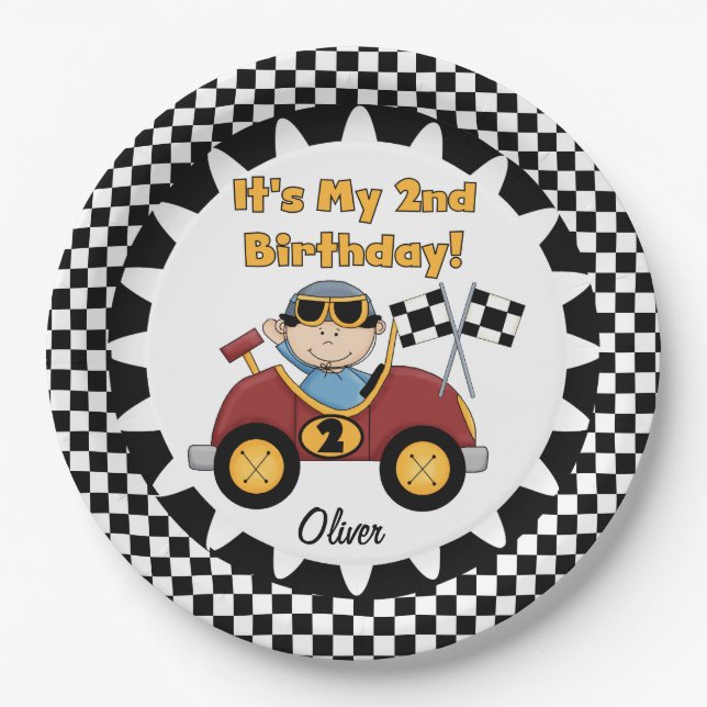 Red Racing Car 2nd Birthday Paper Plates (Front)